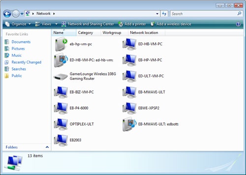 Unlike Windows XP, the Network folder in Windows Vista shows all computers on your network, not just those in your workgroup.