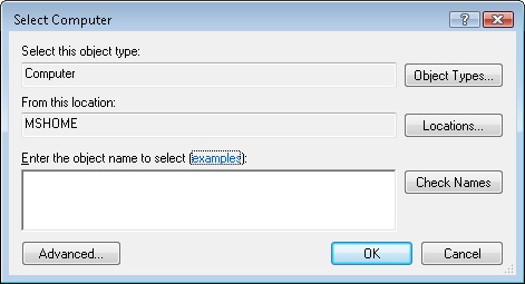 Type the name of the target computer in this dialog box.