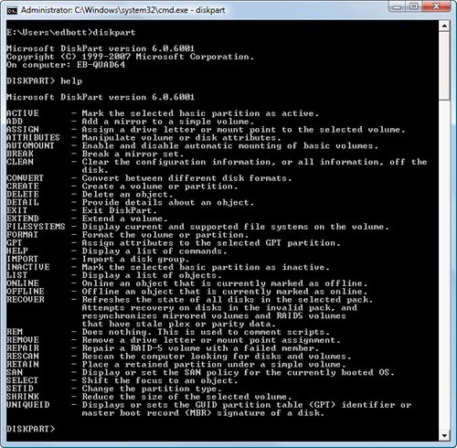 Managing Disks from the Command Prompt