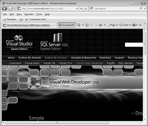 Visual Web Developer home page.