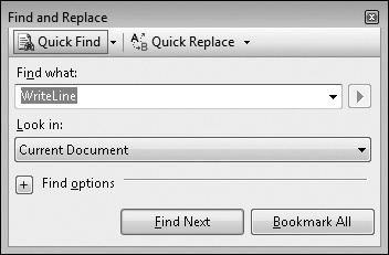 Tip 3.5: You can use Ctrl+F to use Quick Find in the current document