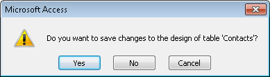 This dialog box gives you the option of reversing unsaved changes to a table.