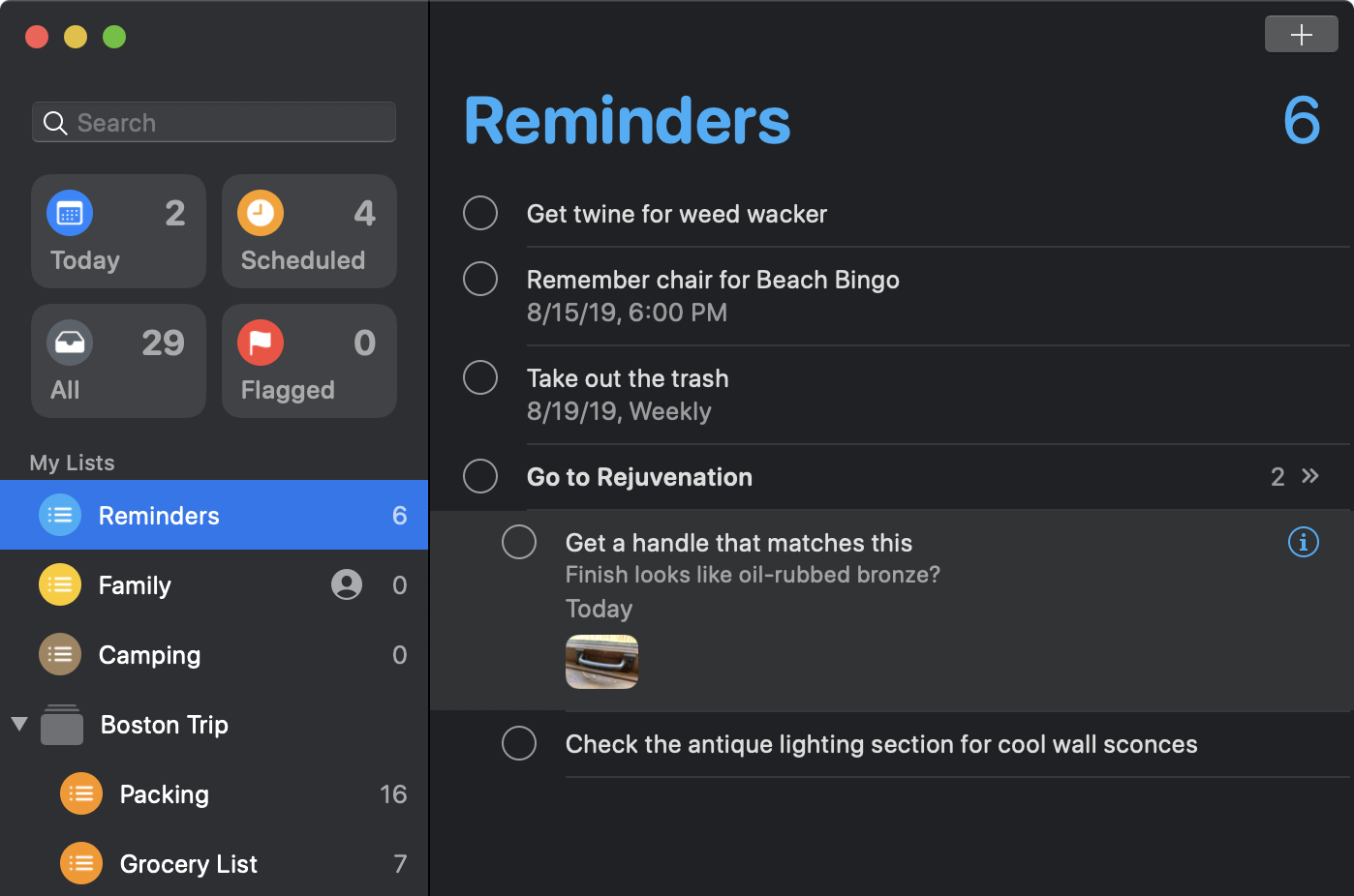 Figure 37: The revamped Reminders app includes a host of new features, from smart lists to nested reminders.