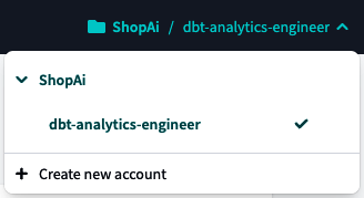 dbt Select Account menu