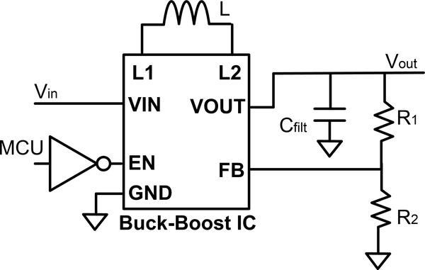 Switching buck-boost converter, implemented