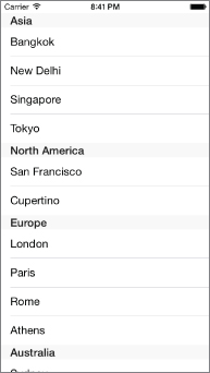Screenshot of iOS device with data in different section of table view.