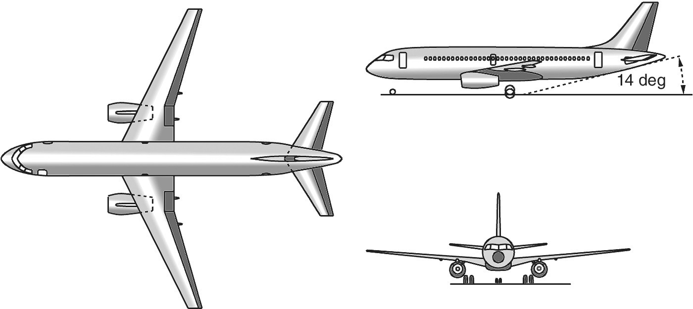 Schematic illustrating the anatomy of Belfast 100 (B100) in top (left), side (top right), and front view (bottom left).