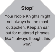 An octagon displaying a message entitled Stop! telling the readers to keep an ear out for muttered phrases like “I always thought this way.”