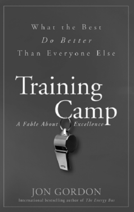 A cover page from Jon Gordon's “Training Camp - A fable about excellence” with a tag line “What the best do better than everyone else.”