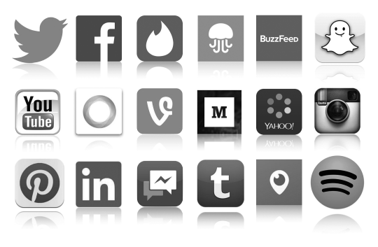 Figure depicting icons of various social networking sites such as Facebook, Twitter, YouTube, Instagram, Snapchat, and so on.