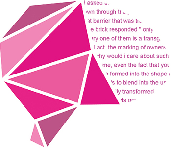 Figure shows shape of brain formed by triangles and part of paragraph.