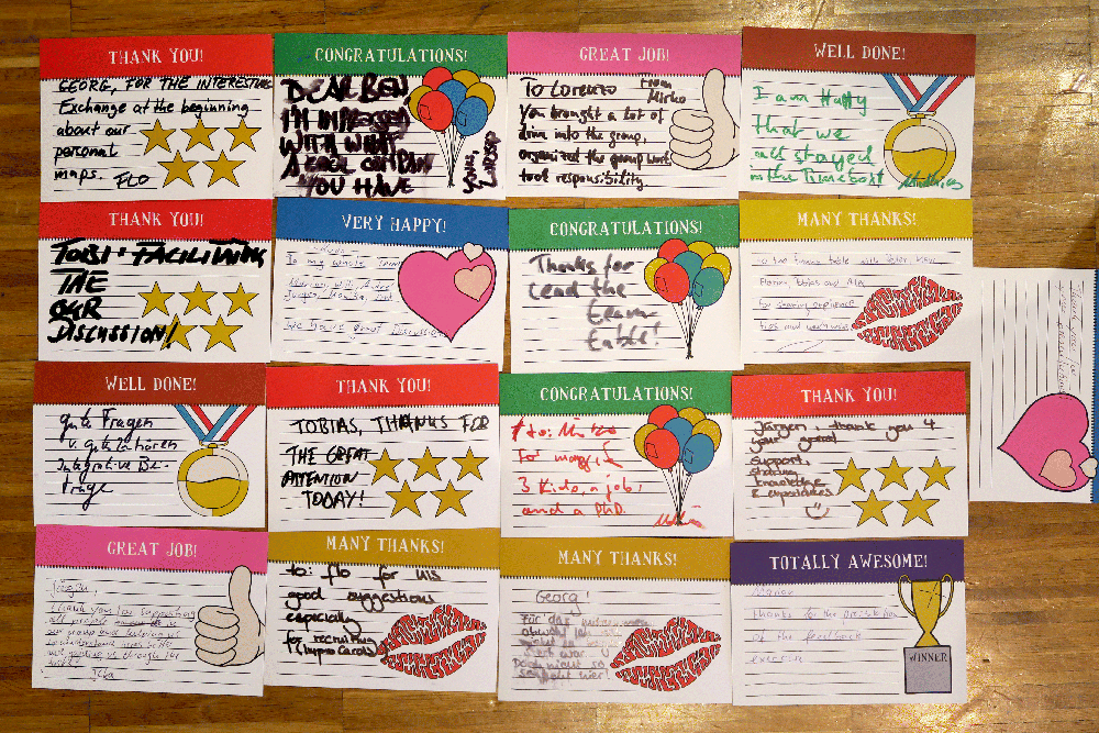 Figure depicting various kudo cards with encouragement and gratitude messages.
