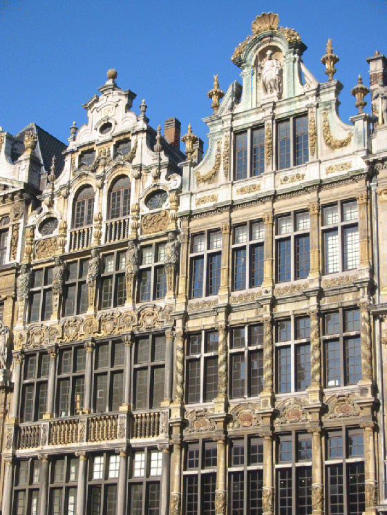 A photograph depicting the façades on the Grand-Place in Brussels, Belgium.