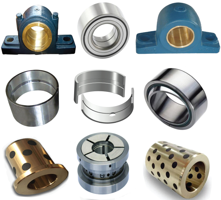 Photo displaying 9 different designs of sliding bearings.