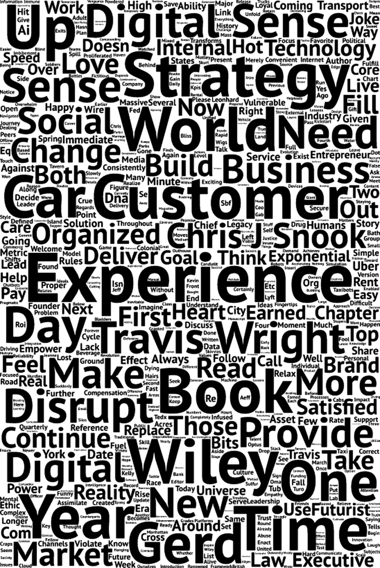 Figure depicting a word cloud with few words, for example, experience, book, Wiley, and so on represented in bold, and other words are presented in the lower fonts.