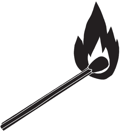 Diagram showing a match stick whose head is on fire.