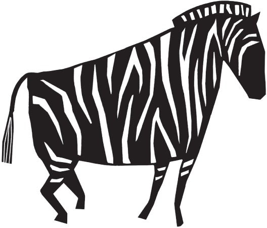 Illustration of silhoutte of a zebra-like animal.