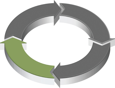 Diagram for four arrows in circular shape.