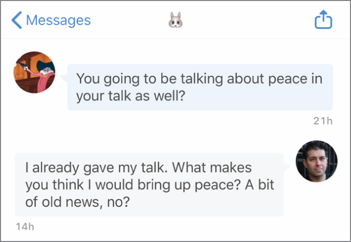Screen capture depicting a private message from the author and the reply by YoungBugsThug.