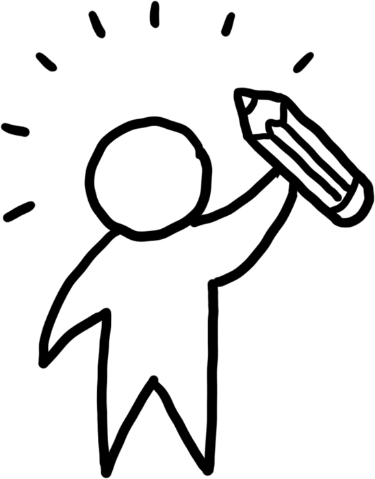 Cartoon image of a human icon holding a pencil.