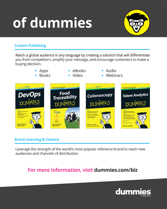 Life made easier by reading books and eBooks, watching videos, and listening to audios and Webinars online. For more information, visit dummies.com/biz.
