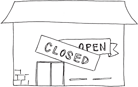 Schematic illustration of a closed room, in which it has written closed and open on it.
