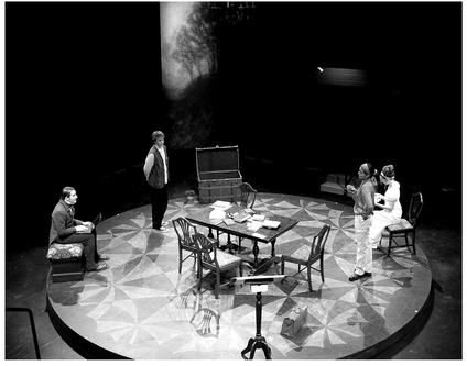 Arcadia by Tom Stoppard. In the round production directed by Anjalee Deshpande Hutchinson, lighting and set design by Karel Blakeley, costume design by Katrin Naumann. Le Moyne College, 2005. Credit: Mark Hutchinson