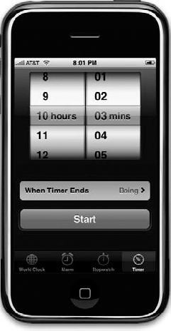 A picker in the Clock application
