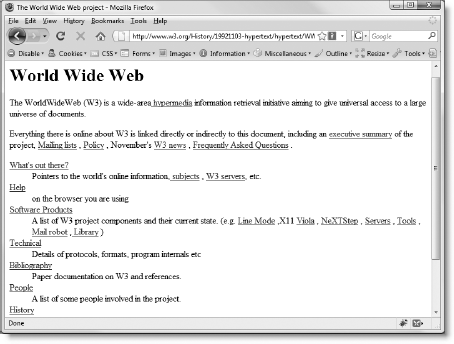 The first-ever web page contained just text and links.