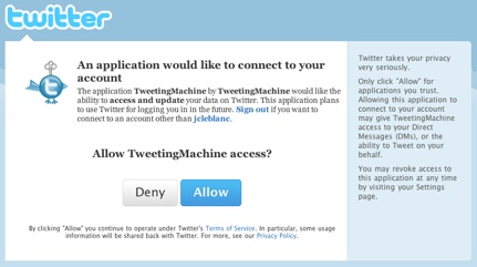 The Twitter OAuth authorization screen
