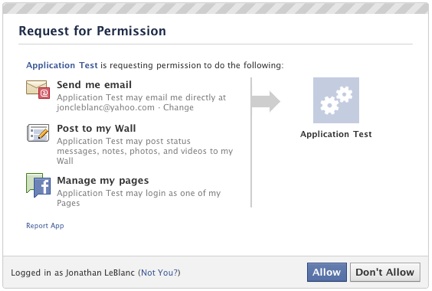 Facebook OAuth 2 application authorization screen