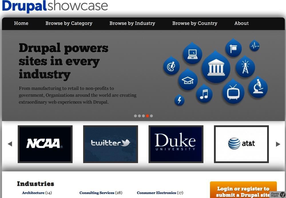 The Drupal Showcase highlights high-profile sites in multiple industries, categories, and countries