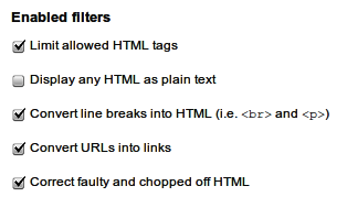 Filters for the Filtered HTML text format