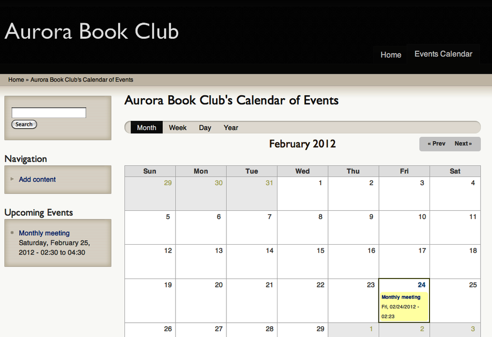 The completed Aurora Book Club site