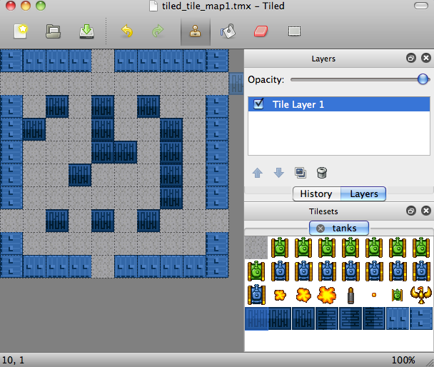 The tile map example in Tiled