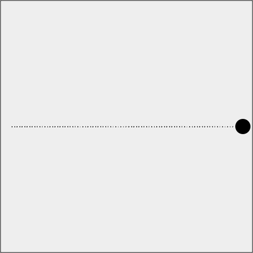 A ball moving from one point to another along the line, with the points drawn for illustration