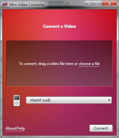 The Miro Video Converter, when first opened