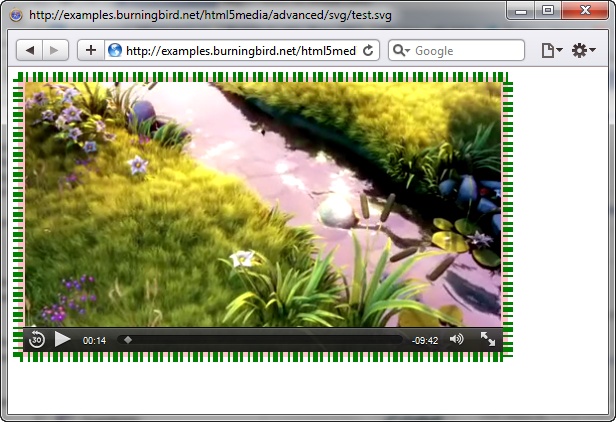 HTML5 video playing, framed by SVG