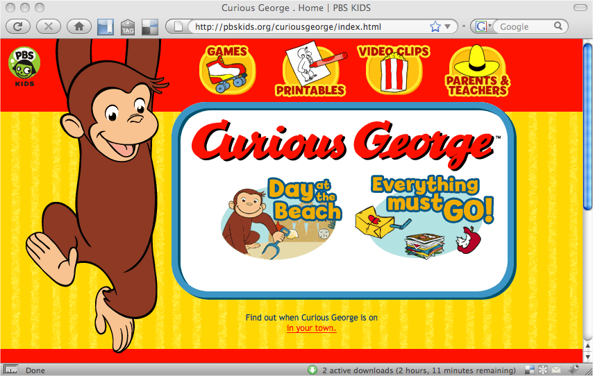 Some websites rely almost exclusively on graphics for both looks and function. The home page for the Curious George website at , for instance, uses graphics not just for pictures of the main character, but also for the pageâs background and navigation buttons.