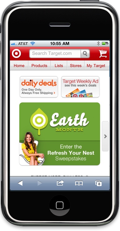 Many large companies, like Amazon.com and Target.com (pictured), create mobile versions of their sites, optimized for display on small handheld devices like the iPhone.