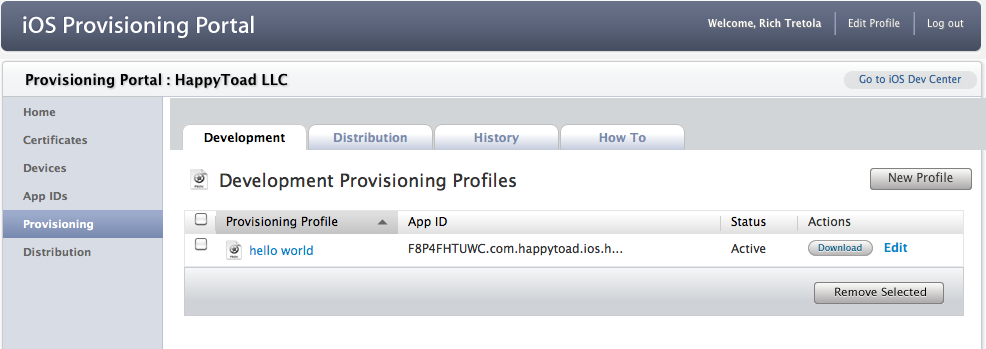 Download provisioning certificate