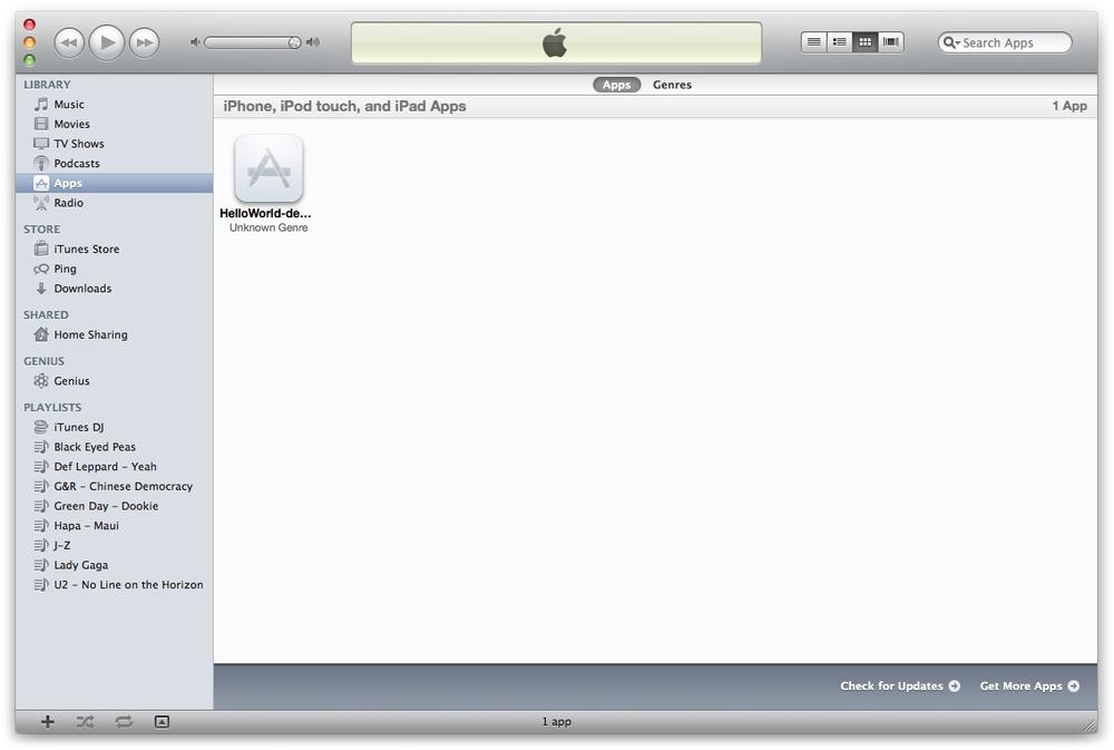 HelloWorld-debug loaded into iTunes