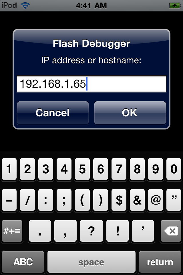 Enter the IP address to connect to debugger