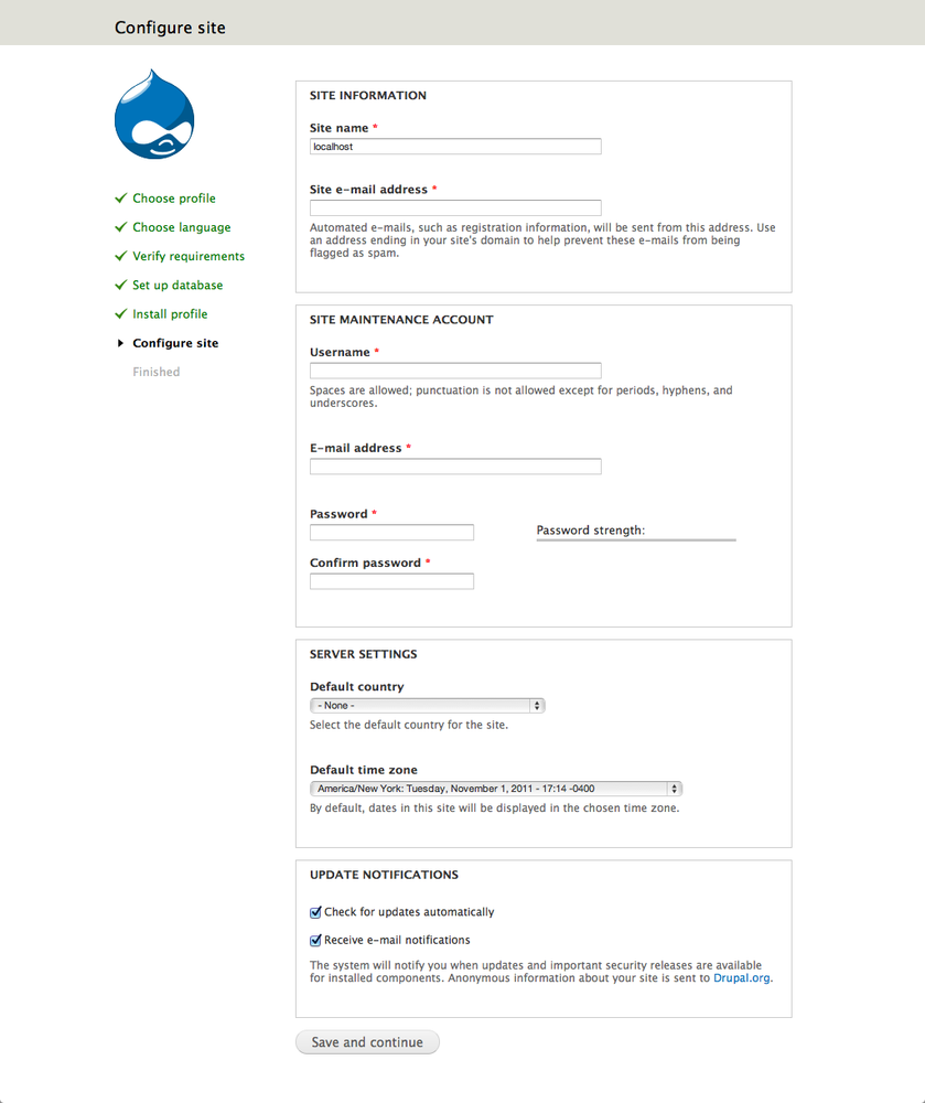 Once you’ve installed Drupal, you can set up some of the site’s initial configuration.