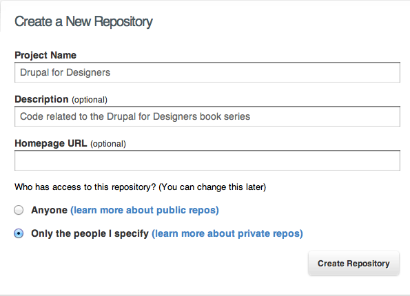 Setting up a repository for the Drupal for Designers GitHub project