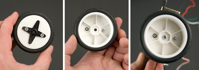 Servo horn attached to the tire rim and wheel attached to the servo
