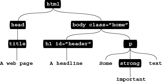 The basic nested structure of an HTML page, where tags wrap around other tags, is often represented in the form of a family tree. Tags that wrap around other tags are called ancestors, and tags inside other tags are called descendents.