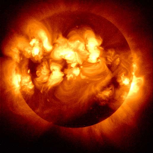Yokkoh image of the Sun in UV showing its active nature (courtesy JAXA)