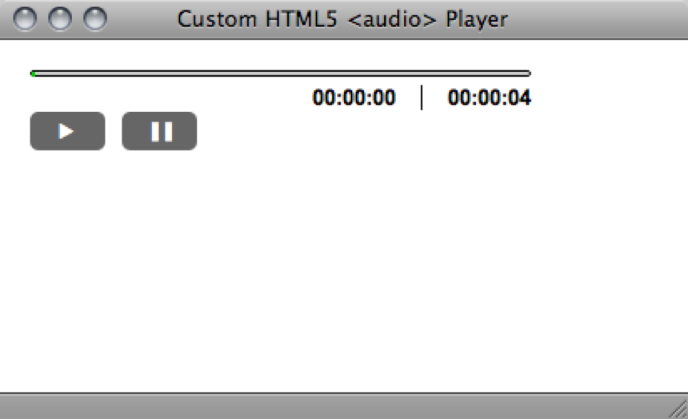 The final design for the custom audio player as displayed in Safari 5