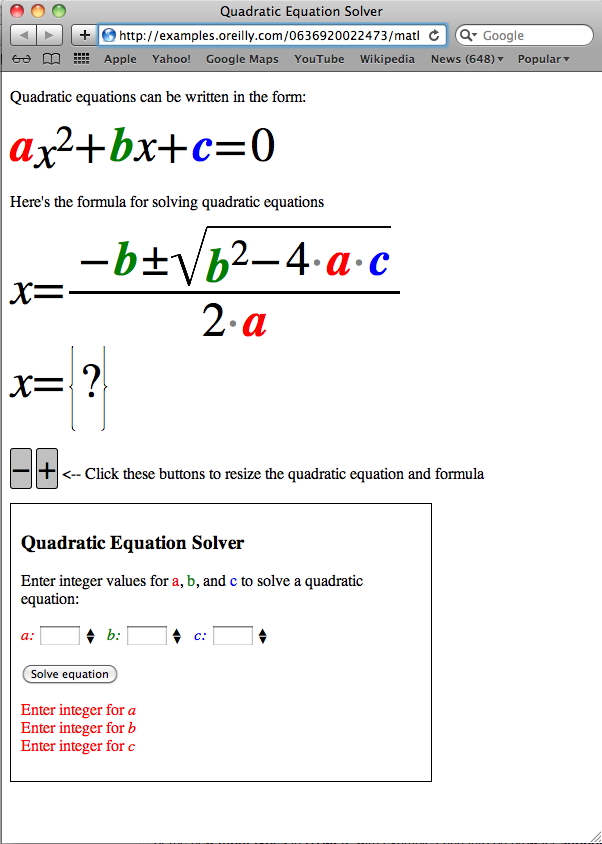 Equation solver in Safari for Mac